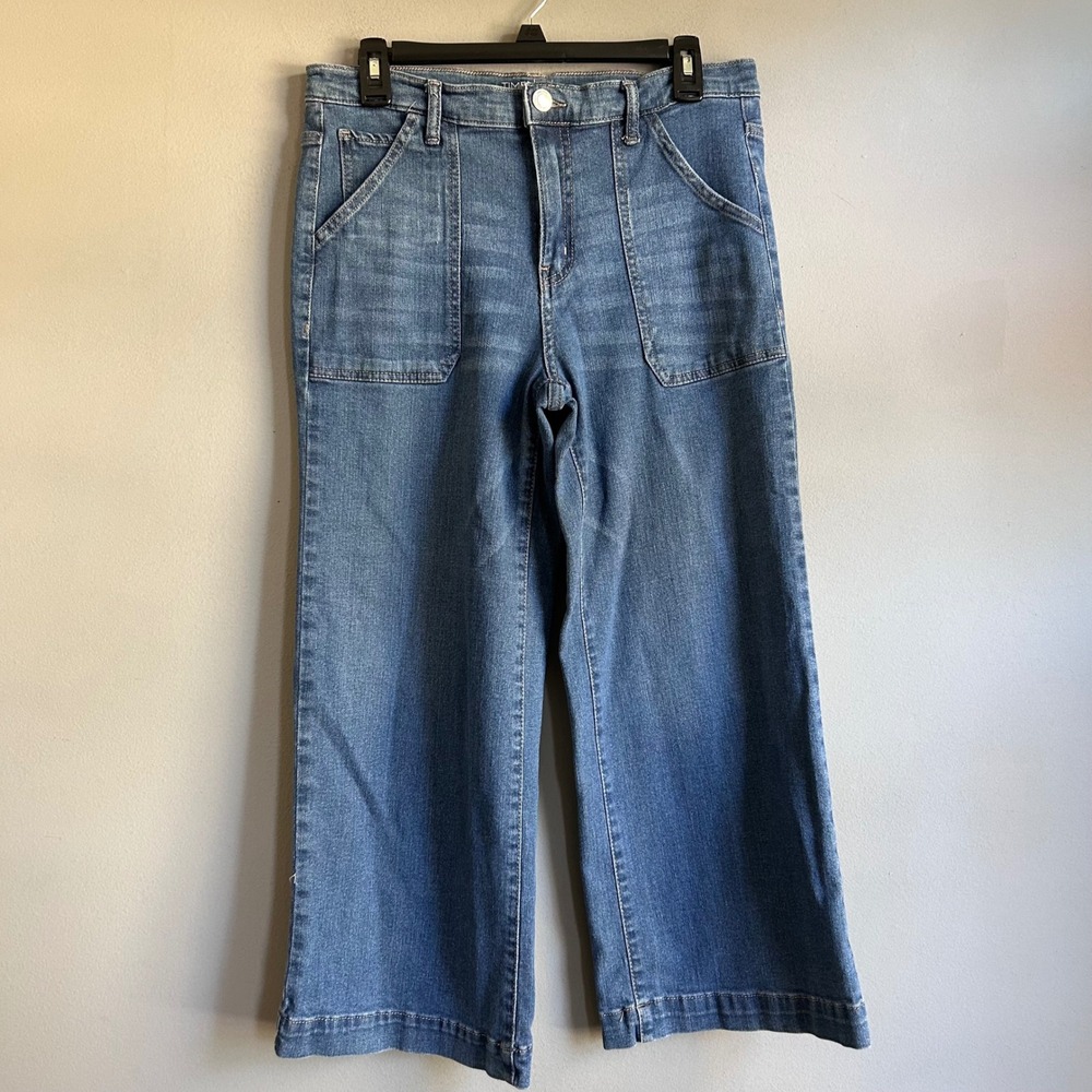 Time and Tru Womens High Rise Wide Leg Jeans Medium Wash Size 10 Patch Pockets